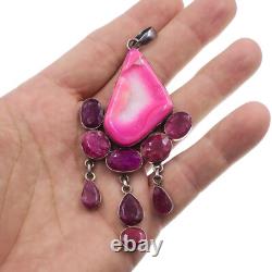 Designer Artisans Hand Made Sterling Silver Pink Agate and Genuine Ruby Pendant