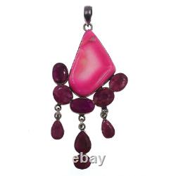 Designer Artisans Hand Made Sterling Silver Pink Agate and Genuine Ruby Pendant