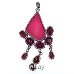 Designer Artisans Hand Made Sterling Silver Pink Agate and Genuine Ruby Pendant