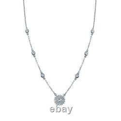 Disc Flower & Round Stone Necklace W / Lab Accents/ 925 Sterling Silver