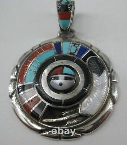 Don Dewa Sterling Silver Pendant Inlay Sunface Spinner Zuni Custom Made Jewelry