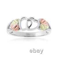 Double Heart Sterling Silver Black Hills Gold Ring / Custom Made in USA Gift
