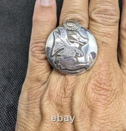 Dragon And The Sun Artisan Hand Made Sterling Silver One Of A Kind Ring Sz7. A22e