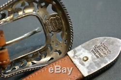 Edward H Bohlin Sterling Silver Belt Buckle Set With Custom Made Leather Belt 36