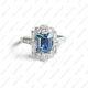 Emerald Cut Teal Sapphire Art Deco Halo Engagement Ring, 925 Sterling Silver Ring