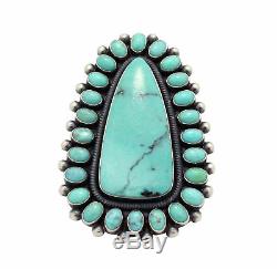Ernest Roy Begay, Ring, Kingman Turquoise, Cluster, Silver, Navajo Made, 9
