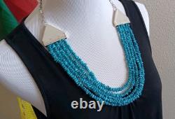 Estate (5) Strand Turquoise Bench Made Sterling Silver 24 Necklace