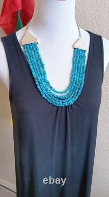 Estate (5) Strand Turquoise Bench Made Sterling Silver 24 Necklace