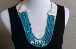 Estate (5) Strand Turquoise Bench Made Sterling Silver 24 Necklace