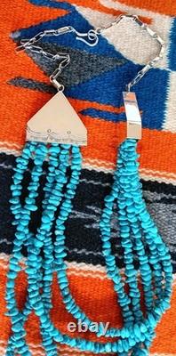 Estate (5) Strand Turquoise Bench Made Sterling Silver 24 Necklace