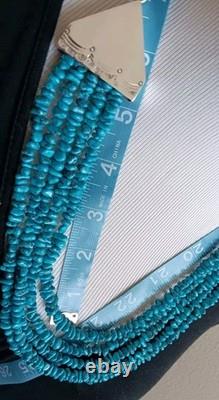 Estate (5) Strand Turquoise Bench Made Sterling Silver 24 Necklace