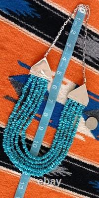 Estate (5) Strand Turquoise Bench Made Sterling Silver 24 Necklace