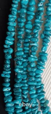 Estate (5) Strand Turquoise Bench Made Sterling Silver 24 Necklace
