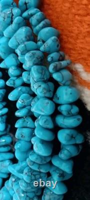 Estate (5) Strand Turquoise Bench Made Sterling Silver 24 Necklace