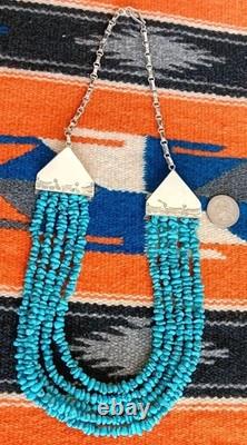 Estate (5) Strand Turquoise Bench Made Sterling Silver 24 Necklace