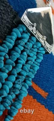 Estate (5) Strand Turquoise Bench Made Sterling Silver 24 Necklace