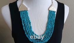 Estate (5) Strand Turquoise Bench Made Sterling Silver 24 Necklace