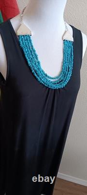 Estate (5) Strand Turquoise Bench Made Sterling Silver 24 Necklace