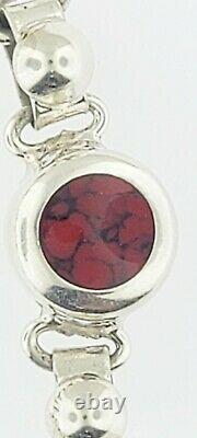 Estate Artistic Red Jasper and Sterling Silver Necklace Hand Made Taxco Mexico