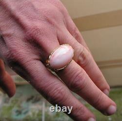 Estate Silver Gold Pink Coral Gem Original Ring Size 8 Made in Italy Vintage