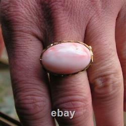 Estate Silver Gold Pink Coral Gem Original Ring Size 8 Made in Italy Vintage