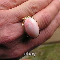 Estate Silver Gold Pink Coral Gem Original Ring Size 8 Made in Italy Vintage