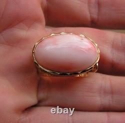 Estate Silver Gold Pink Coral Gem Original Ring Size 8 Made in Italy Vintage