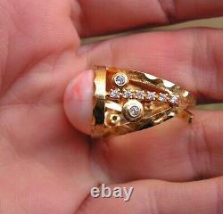 Estate Silver Gold Pink Coral Gem Original Ring Size 8 Made in Italy Vintage