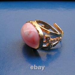 Estate Silver Gold Pink Coral Gem Original Ring Size 8 Made in Italy Vintage