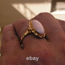 Estate Silver Gold Pink Coral Original Ring Size 7,5 Made in Italy Vintage