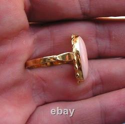 Estate Silver Gold Pink Coral Original Ring Size 7,5 Made in Italy Vintage