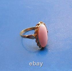 Estate Silver Gold Pink Coral Original Ring Size 7,5 Made in Italy Vintage