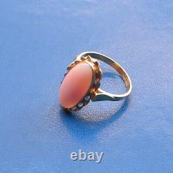 Estate Silver Gold Pink Coral Original Ring Size 7,5 Made in Italy Vintage