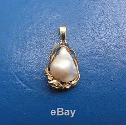 Estate Silver Gold South Sea Baroque Pearl Pendant 40 mm Pearl Made in Italy