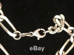 Estate Sterling Silver Bracelet Figaro Chain Solid Made In Italy Men's