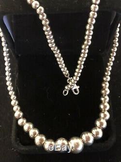 Estate Sterling Silver Graduated Ball Bead Necklace Signed Rse Made In Italy