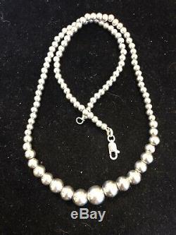 Estate Sterling Silver Graduated Ball Bead Necklace Signed Rse Made In Italy