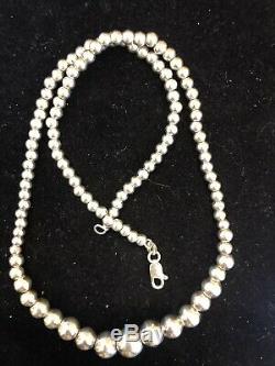 Estate Sterling Silver Graduated Ball Bead Necklace Signed Rse Made In Italy