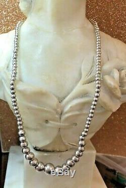 Estate Sterling Silver Graduated Ball Bead Necklace Signed Rse Made In Italy