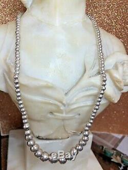 Estate Sterling Silver Graduated Ball Bead Necklace Signed Rse Made In Italy