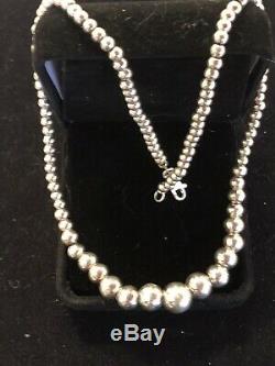 Estate Sterling Silver Graduated Ball Bead Necklace Signed Rse Made In Italy