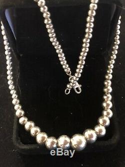 Estate Sterling Silver Graduated Ball Bead Necklace Signed Rse Made In Italy