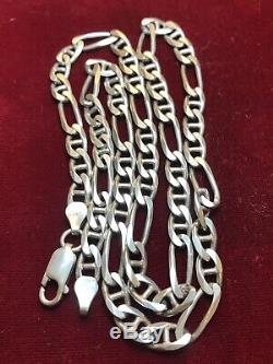 Estate Sterling Silver Necklace Chain Solid Made In Italy Men's Figaro
