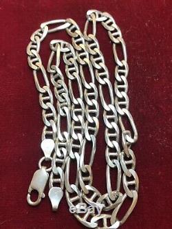 Estate Sterling Silver Necklace Chain Solid Made In Italy Men's Figaro