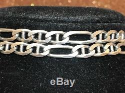 Estate Sterling Silver Necklace Chain Solid Made In Italy Men's Figaro