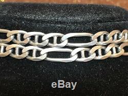Estate Sterling Silver Necklace Chain Solid Made In Italy Men's Figaro