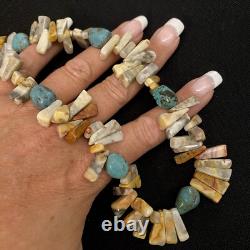 Estate Sterling Silver Studio Artisan Made Turquoise & Agate 18-20 Necklace