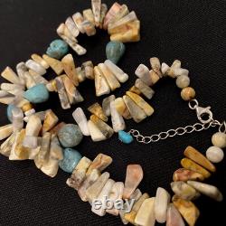 Estate Sterling Silver Studio Artisan Made Turquoise & Agate 18-20 Necklace