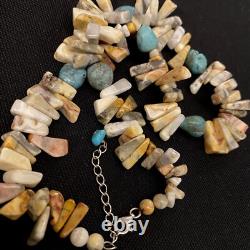 Estate Sterling Silver Studio Artisan Made Turquoise & Agate 18-20 Necklace