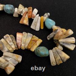 Estate Sterling Silver Studio Artisan Made Turquoise & Agate 18-20 Necklace